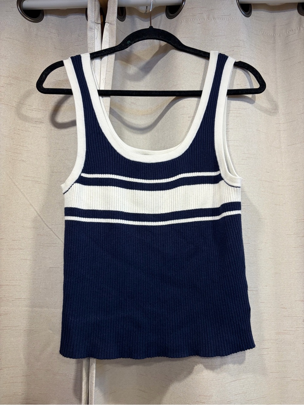 Divided Classic Navy and White Ribbed Tank Top